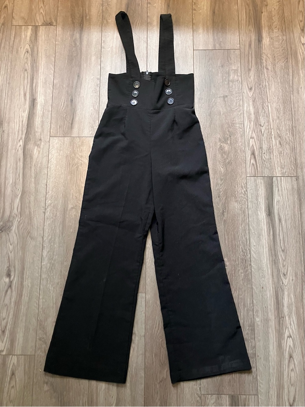 Digital Clothing Black High Waist Wide Leg Suspender Pants Overalls Women’s S